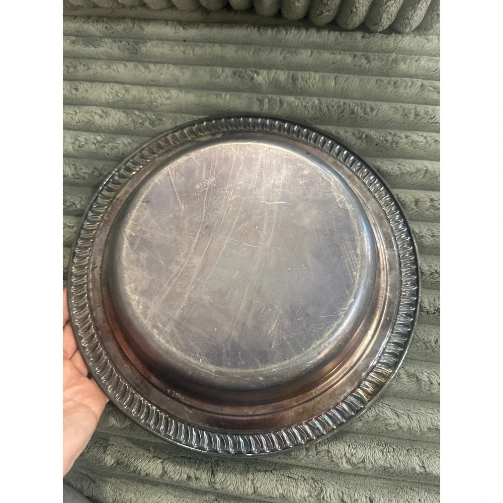 Sheridan Silver Plated Round Serving Bowl Gadroon Rope Rim Vintage 10 Inch